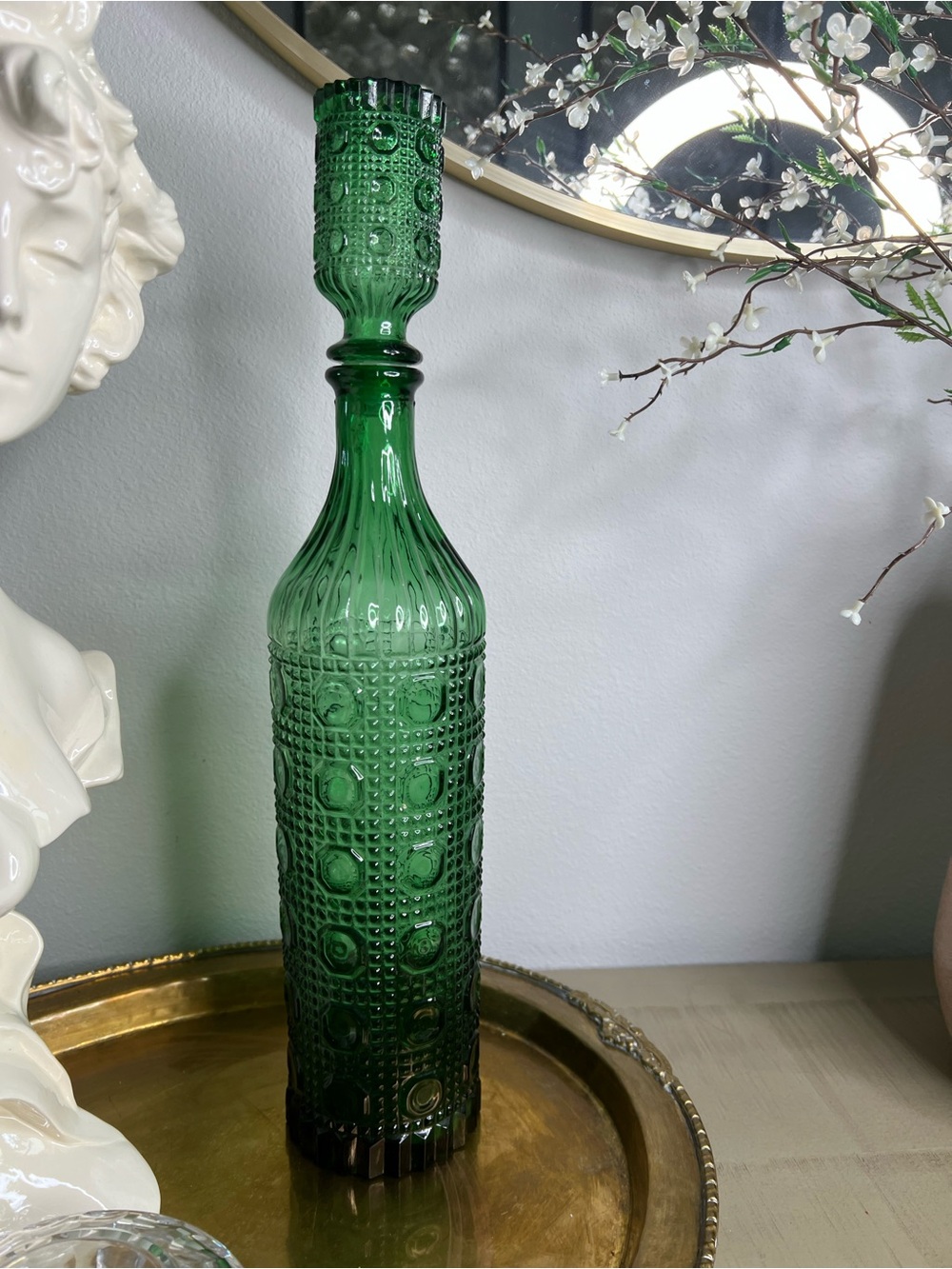 Vintage Empoli Genie Bottle Green Textured Glass Decanter with Stopper